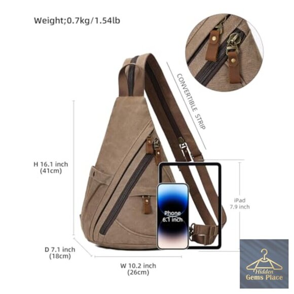 Large Canvas Sling Backpack Crossbody Daypack Water Resistant Adjustable Straps main image 4